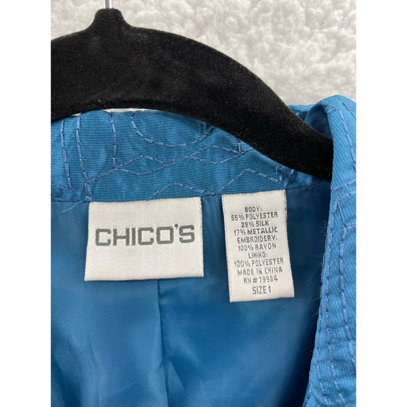 Chicos Womens Suit Jacket Blazer Blue Floral Embroidered Lined Pockets 1 M/8 - Picture 8 of 8